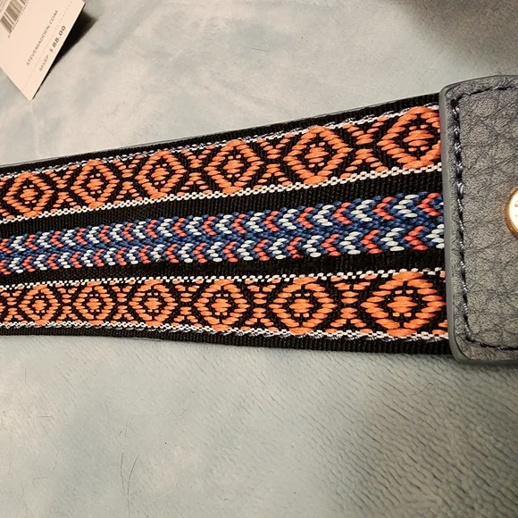 Steve Madden Handbag with Embroidered Guitar Strap Purse Bag New Blue Leather - Picture 10 of 17